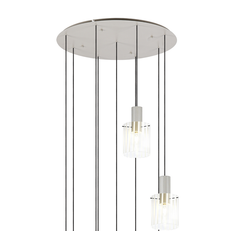 Load image into Gallery viewer, C-Lighting Bridge Ribbed Round Pendant, 9 Light Adjustable E27, Painted Beige/Frosted Wide Line Glass -
