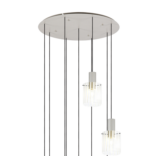 C-Lighting Bridge Ribbed Round Pendant, 9 Light Adjustable E27, Painted Beige/Frosted Wide Line Glass -