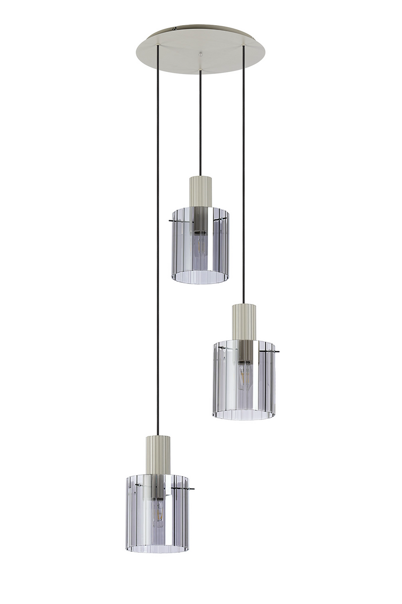 Load image into Gallery viewer, C-Lighting Bridge Ribbed Round Pendant, 3 Light Adjustable E27, Painted Beige/Smoke Wide Line Glass-
