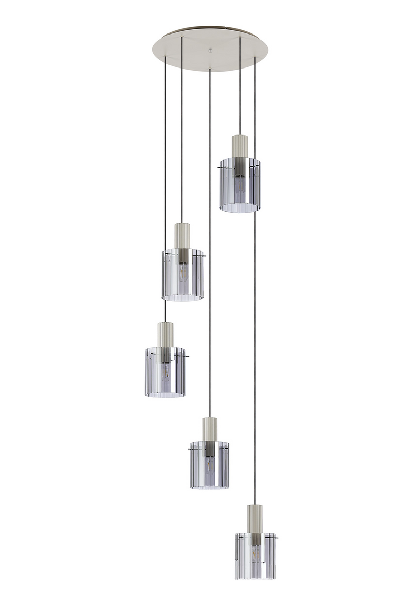 Load image into Gallery viewer, C-Lighting Bridge Ribbed Round Pendant, 5 Light Adjustable E27, Painted Beige/Smoke Wide Line Glass -
