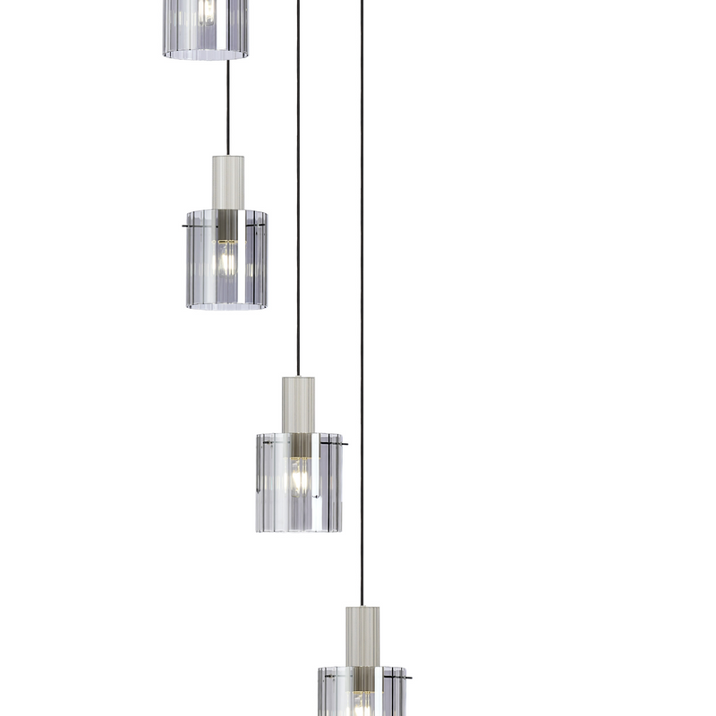 Load image into Gallery viewer, C-Lighting Bridge Ribbed Round Pendant, 9 Light Adjustable E27, Painted Beige/Smoke Wide Line Glass -
