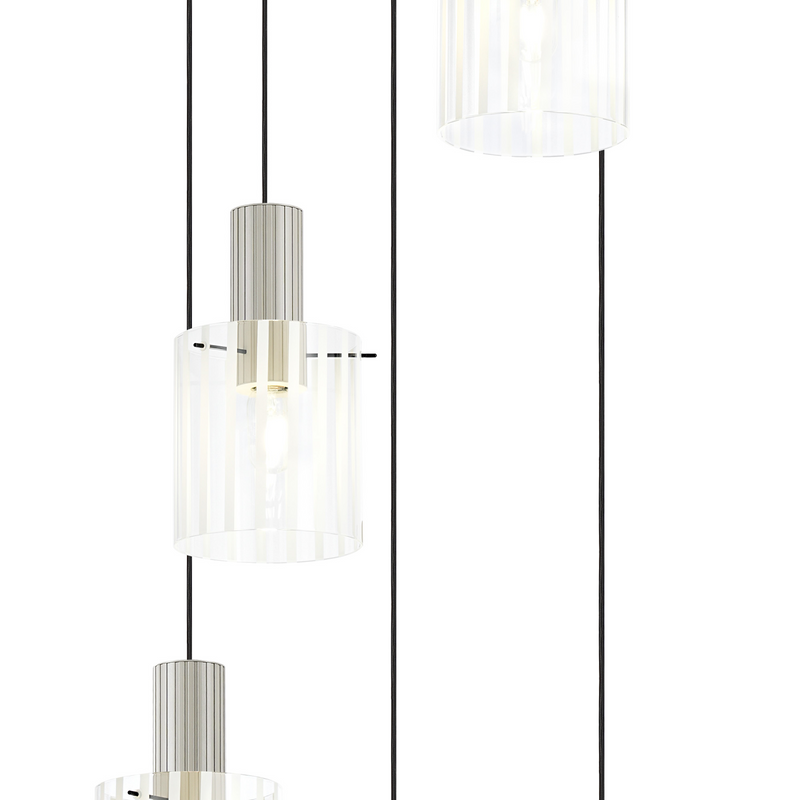 Load image into Gallery viewer, C-Lighting Bridge Ribbed Round Pendant, 5 Light Adjustable E27, Painted Beige/Frosted Wide Line Glass -
