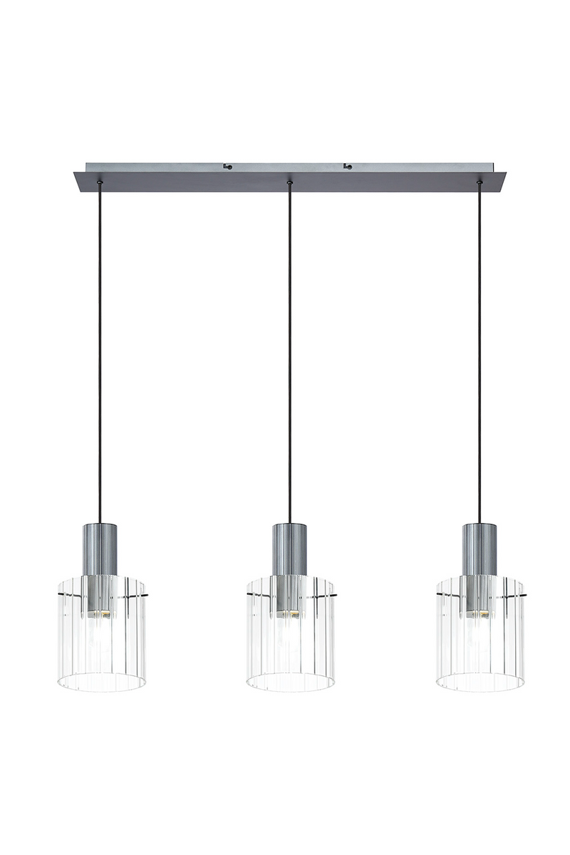 Load image into Gallery viewer, C-Lighting Bridge Ribbed Linear Pendant, 3 Light Adjustable E27, Dark Grey/Clear Wide Line Glass -
