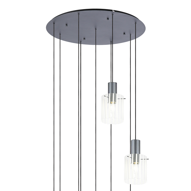 Load image into Gallery viewer, C-Lighting Bridge Ribbed Round Pendant, 9 Light Adjustable E27, Dark Grey/Frosted Wide Line Glass -
