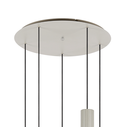C-Lighting Bridge Ribbed Round Pendant, 5 Light Adjustable E27, Painted Beige/Frosted Wide Line Glass -