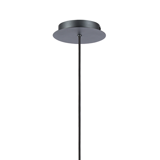 C-Lighting Bridge Ribbed Single Pendant, 1 Light Adjustable E27, Dark Grey/Smoke Wide Line Glass -