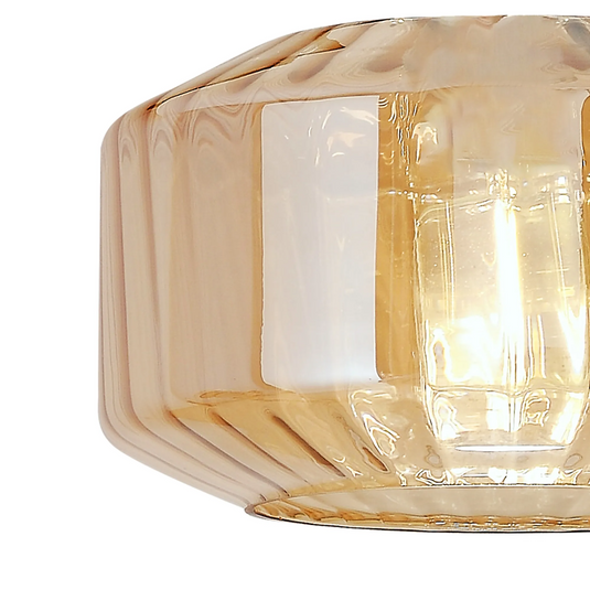 C-Lighting Budapest 300mm x 165mm Amber Plated Chamfered Round Rippled Glass Shade - 57095