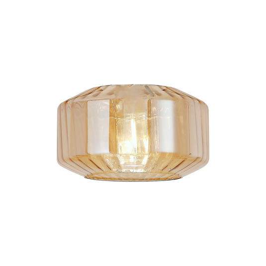 C-Lighting Budapest 300mm x 165mm Amber Plated Chamfered Round Rippled Glass Shade - 57095