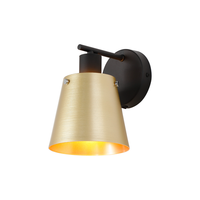 C-Lighting Hektor Wall Light Switched With 16cm x 14cm Shade, 1 Light E27, Sand Black/Brass/Gold Metal Shade - 60823