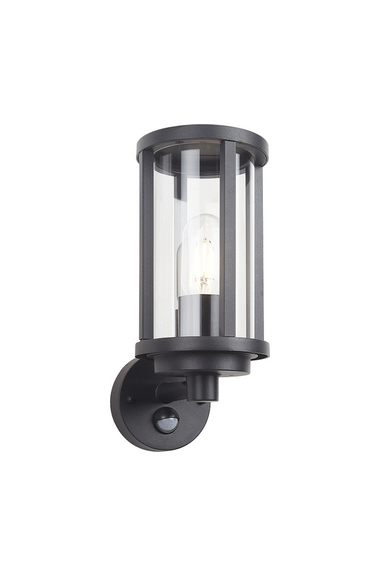 C-Lighting Zande Cylinder Wall Lamp With PIR Sensor, 1 x E27, IP44, Matt Black/Clear - 59745