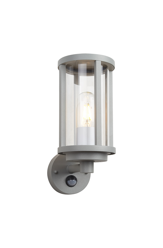 C-Lighting Zande Cylinder Wall Lamp With PIR Sensor, 1 x E27, IP44, Matt Silver/Clear - 59746