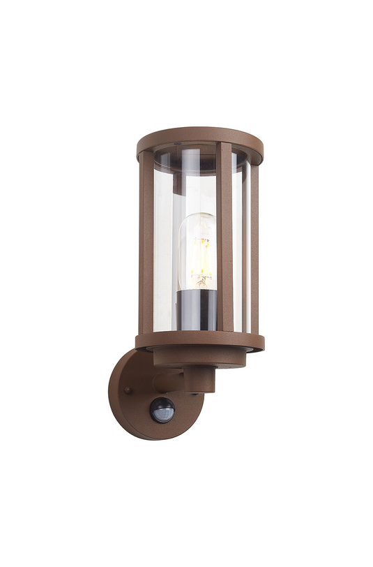 C-Lighting Zande Cylinder Wall Lamp With PIR Sensor, 1 x E27, IP44, Dark Brown/Clear - 59747