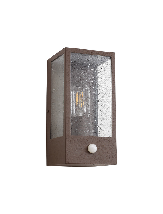 C-Lighting Zande Rectangular Case Wall Lamp With PIR Sensor, 1 x E27, IP44, Dark Brown/Clear - 59749
