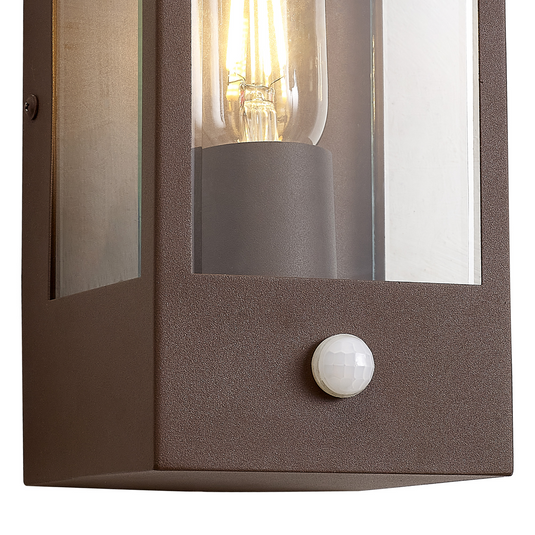 C-Lighting Zande Rectangular Case Wall Lamp With PIR Sensor, 1 x E27, IP44, Dark Brown/Clear - 59749