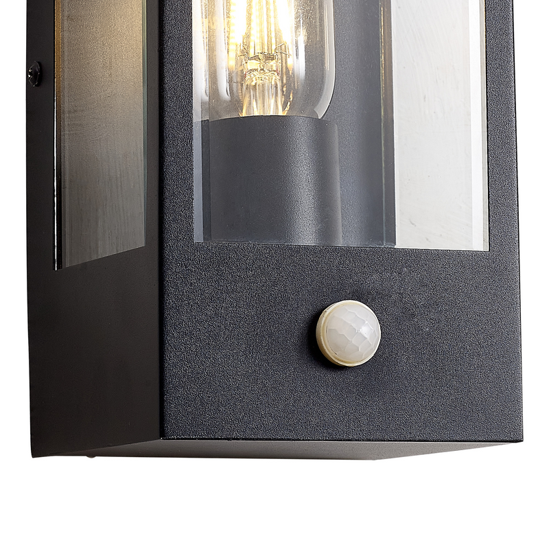 Load image into Gallery viewer, C-Lighting Zande Rectangular Case Wall Lamp With PIR Sensor, 1 x E27, IP44, Matt Black/Clear - 59751
