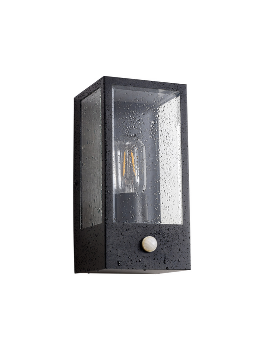C-Lighting Zande Rectangular Case Wall Lamp With PIR Sensor, 1 x E27, IP44, Matt Black/Clear - 59751