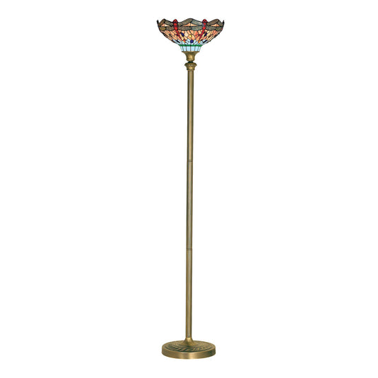 Searchlight 1285 Dragonfly - 1Lt Floor Lamp, Antique Brass, Tiffany Glass - 30885