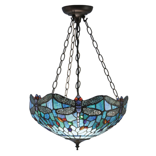 Interiors 1900 64075 Dragonfly Blue Medium Inverted 3 Light Pendant