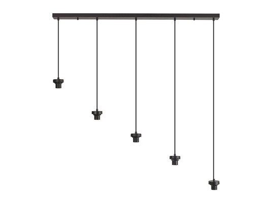 C-Lighting Budapest Satin Black 5 Light E27 2m Linear Multiple Pendant, Suitable For A Vast Selection Of Glass Shades - 53404