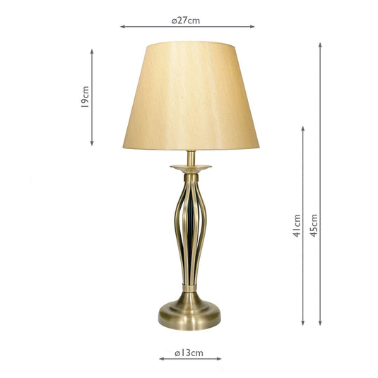 Dar Lighting BYB4075 Bybliss Table Lamp Antique Brass complete with BYB1135 Gold Shade - 13699