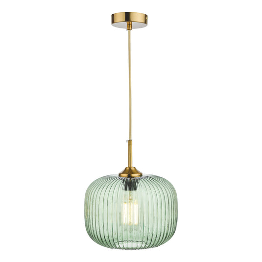 Dar Lighting DEM0124 Demarius 1 Light Pendant Green Glass Bronze Detail - 36896