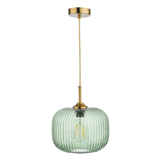 Dar Lighting DEM0124 Demarius 1 Light Pendant Green Glass Bronze Detail - 36896