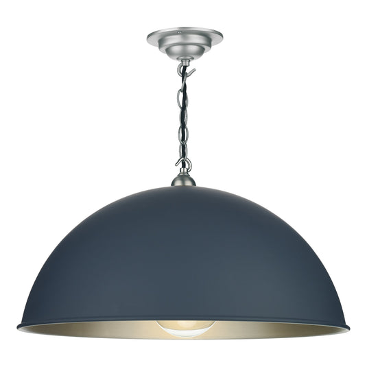 David Hunt Lighting EAL0123C EALING Single large pendant in Smoke Blue, Brushed chrome inner DHL