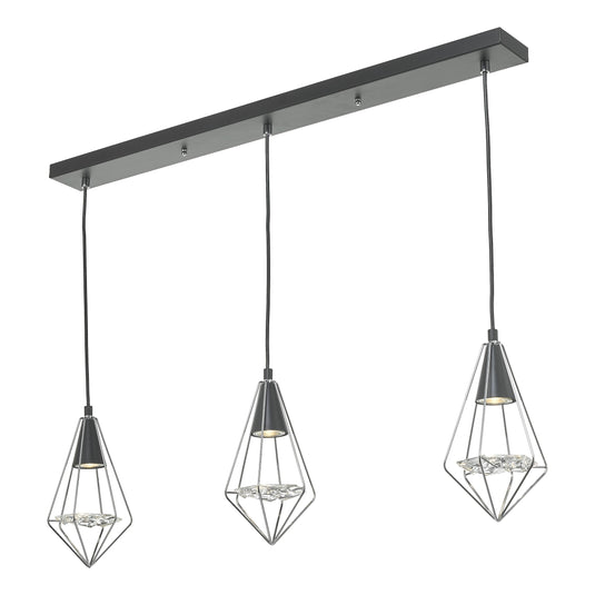 Dar Lighting GIA0350 Gianni 3 Light Pendant Black, Polished Chrome & Glass - 35083