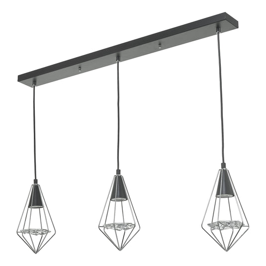 Dar Lighting GIA0350 Gianni 3 Light Pendant Black, Polished Chrome & Glass - 35083
