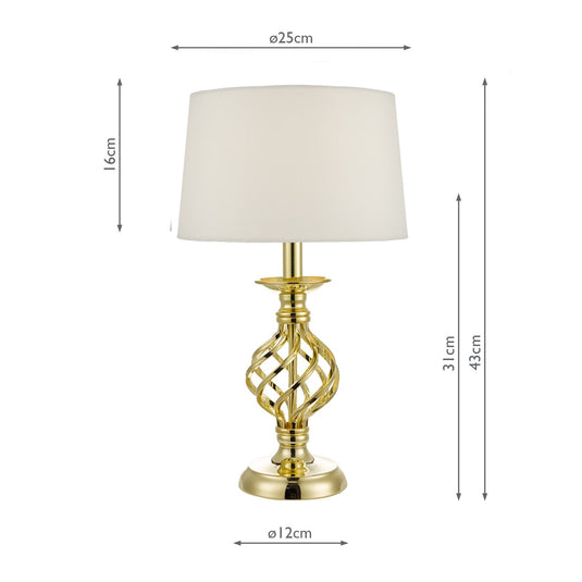 Dar Lighting IFF4135 Iffley Touch Table Lamp Gold Cage Twist Base With Shade - Small - 20909