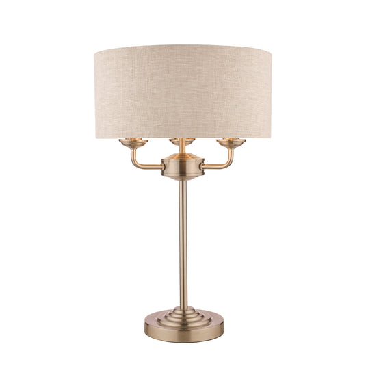 Laura Ashley LA3636753-Q Sorrento Satin Nickel 3 Light Table Lamp with Natural Shade
