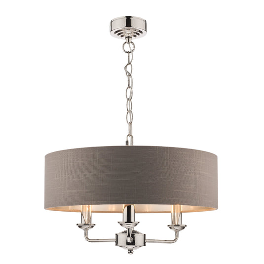 Laura Ashley LA3688867-Q Sorrento Polished Nickel 3 Light Armed Fitting Ceiling Light with Grey Shade