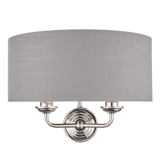 Laura Ashley LA3727711-Q Sorrento Polished Nickel 2 Light Wall Light with Grey Shade