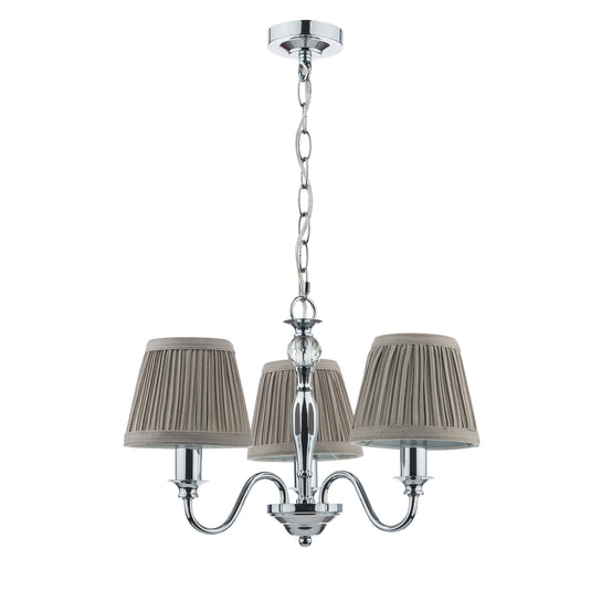 Laura Ashley LA3743655-Q Ellis Polished Chrome 3 Light Chandelier with Grey Shades