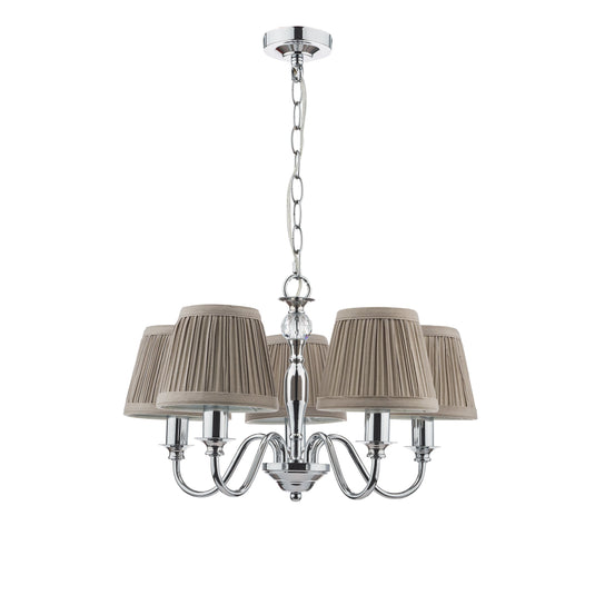 Laura Ashley LA3743659-Q Ellis Polished Chrome 5 Light Chandelier with Grey Shades