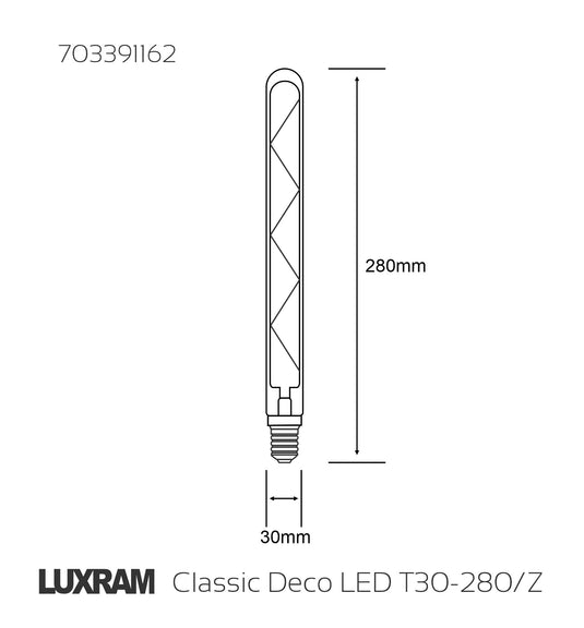 Classic Deco LED 280mm Tubular E14 Dimmable 6W 4000K Natural White, 500lm, Clear Glass, 3yrs Warranty