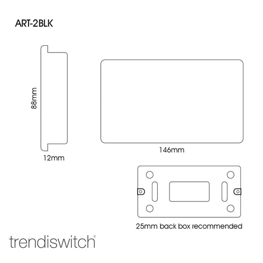 Trendi Switch ART-2BLKBS, Artistic Modern Double Blanking Plate, Brushed Steel Finish, BRITISH MADE, (25mm Back Box Required), 5yrs Warranty - 53551