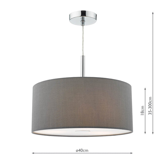 Dar Lighting RON1039 Ronda 40cm 3lt Pendant Slate Grey c/w Diffuser - 35347