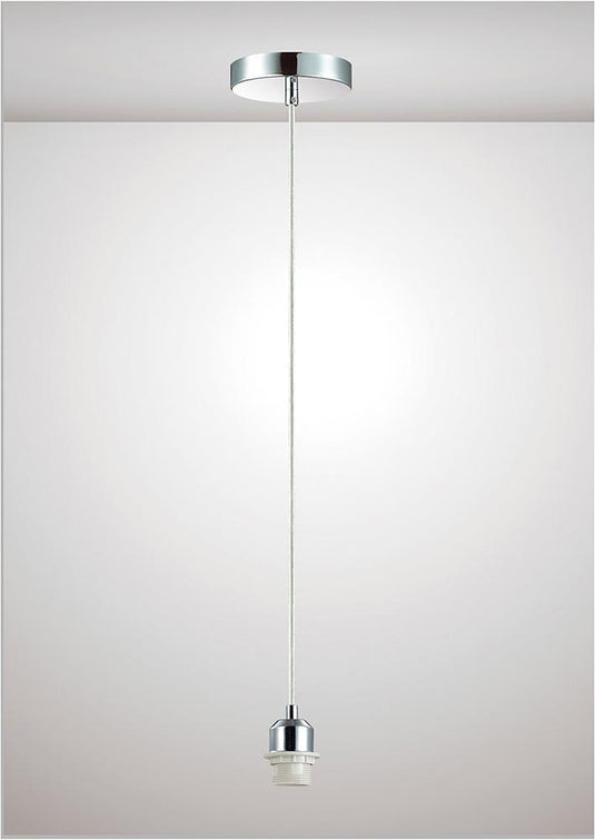 Deco D0178 Dreifa 1.5m Suspension Kit 1 Light Polished Chrome/Clear Cable, E27 Max 60W, c/w Ceiling Bracket