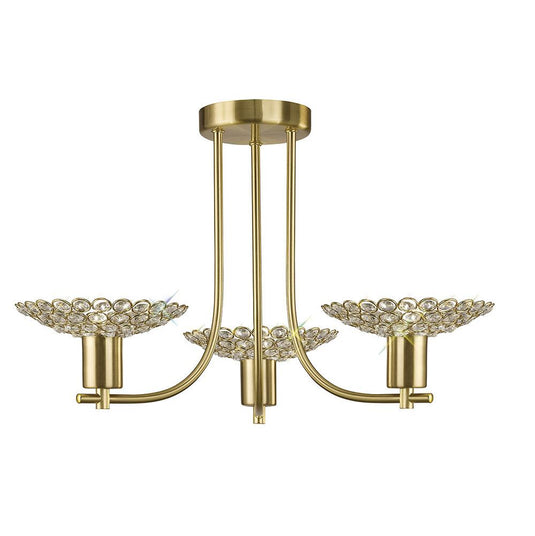 Diyas IL20601 Ellen Semi Ceiling 3 Light Satin Brass/Crystal - 21224