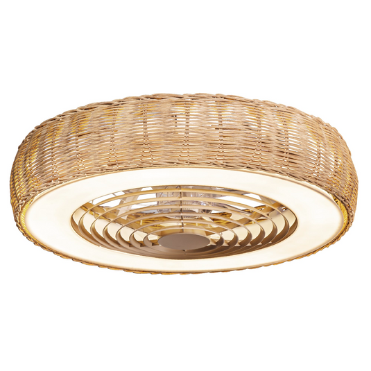 Mantra M7811 Kilimanjaro 70W LED Dimmable Ceiling Light With 35W DC Reversible Fan c/w Remote Control, 3000lm, Beige Rattan - 43124