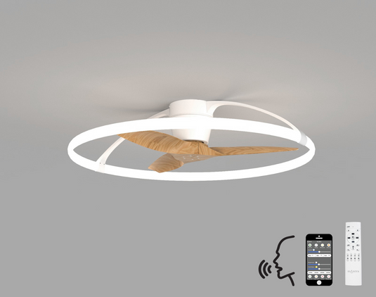 Mantra M7532 Nepal 75W LED Dimmable Ceiling Light With Built-In 35W DC Reversible Fan White/Wood (Remote Control & App & Alexa/Google Voice control) - 42946