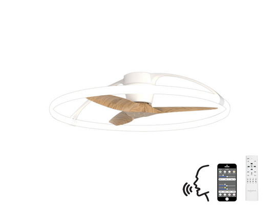 Mantra M7532 Nepal 75W LED Dimmable Ceiling Light With Built-In 35W DC Reversible Fan White/Wood (Remote Control & App & Alexa/Google Voice control) - 42946