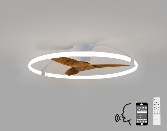 Mantra M7533 Nepal 75W LED Dimmable Ceiling Light With Built-In 35W DC Reversible Fan Silver/Wood (Remote Control & App & Alexa/Google Voice control) - 42947