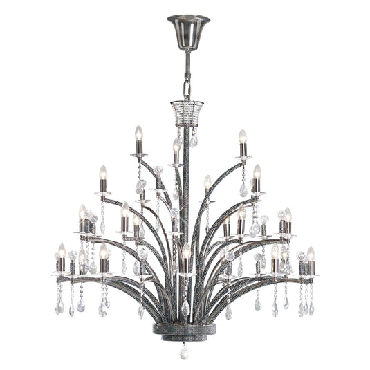 Diyas IL30490 Orlando Pendant 21 Light E14 Black Chrome/Crystal (Pallet Shipment Only), (ITEM REQUIRES CONSTRUCTION/CONNECTION) Item Weight: 30kg - 38079
