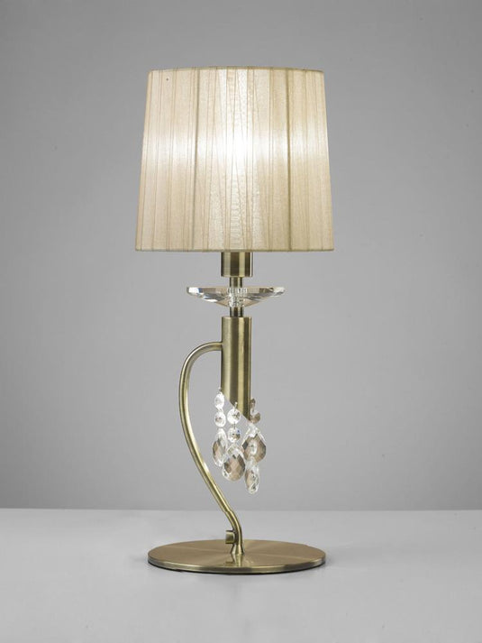 Mantra M3888 Tiffany Table Lamp 1+1 Light E14+G9, Antique Brass With Soft Bronze Shade & Clear Crystal