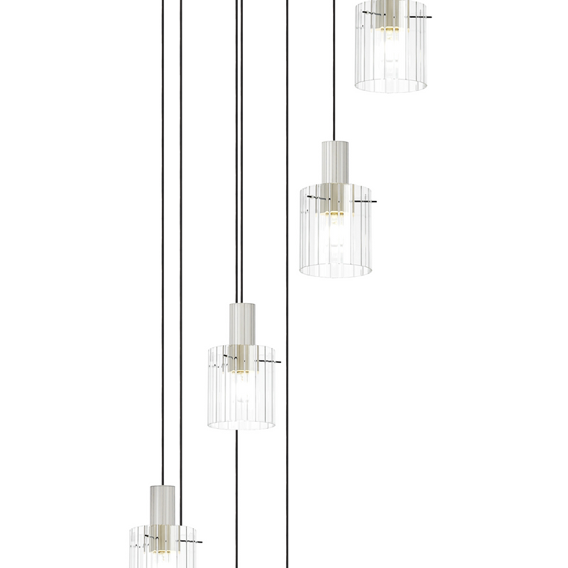 Load image into Gallery viewer, C-Lighting Bridge Ribbed Round Pendant, 9 Light Adjustable E27, Painted Beige/Clear Wide Line Glass -
