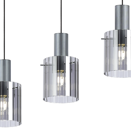 C-Lighting Bridge Ribbed Linear Pendant, 4 Light Adjustable E27, Dark Grey/Smoke Wide Line Glass -