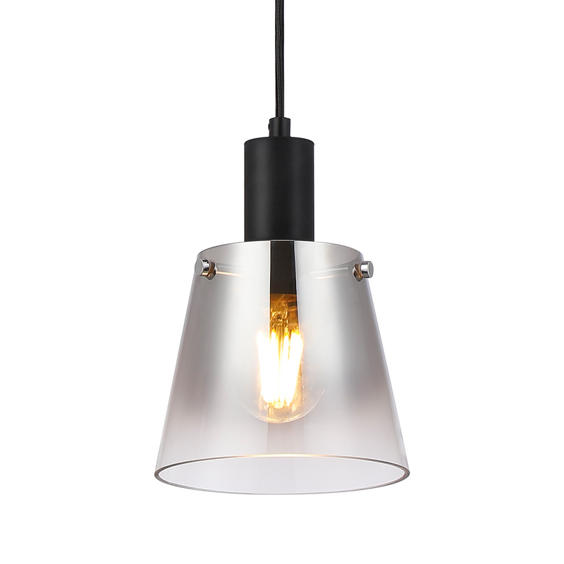 Load image into Gallery viewer, C-Lighting Hektor Single Pendant With 16cm x 14cm Shade, 1 Light E27, Sand Black/Smoke Faded Glass Shade  - 60867
