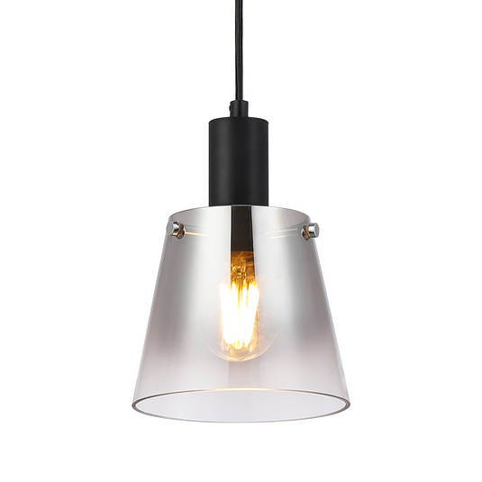 C-Lighting Hektor Single Pendant With 16cm x 14cm Shade, 1 Light E27, Sand Black/Smoke Faded Glass Shade  - 60867